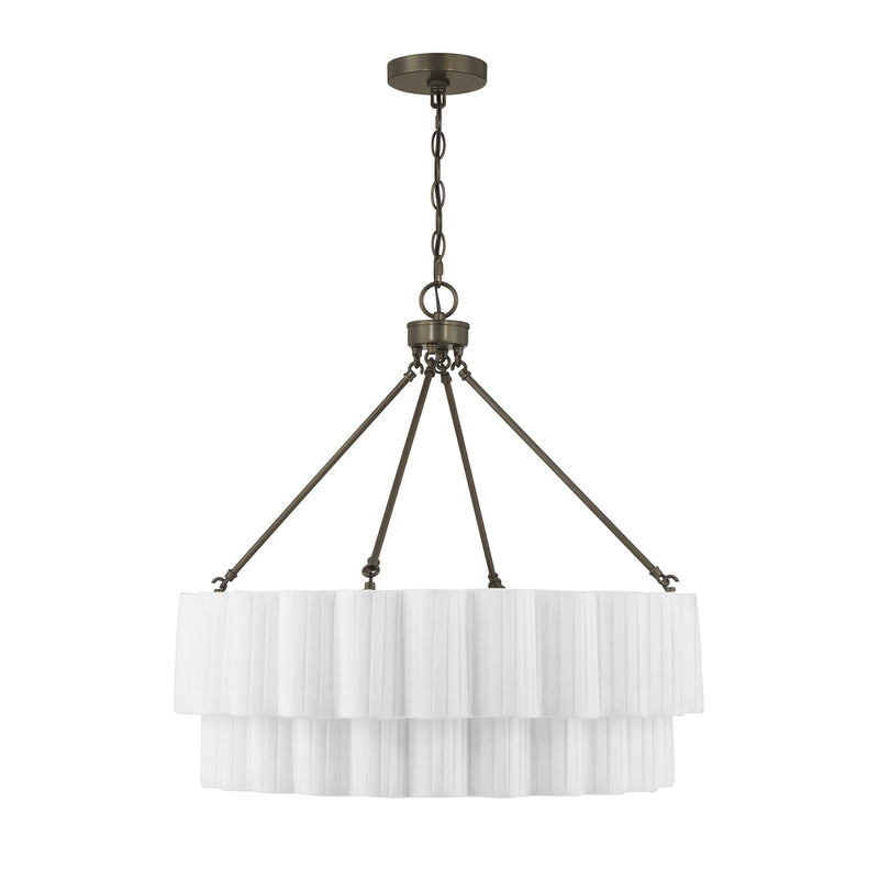 Savoy House Tucker 26in 4-Light Pendant | Soft Modern Mediterranean Bronze and White Pleated Fabric | Dining Room & Living Room | 26 in | Model 7-1999-4-15