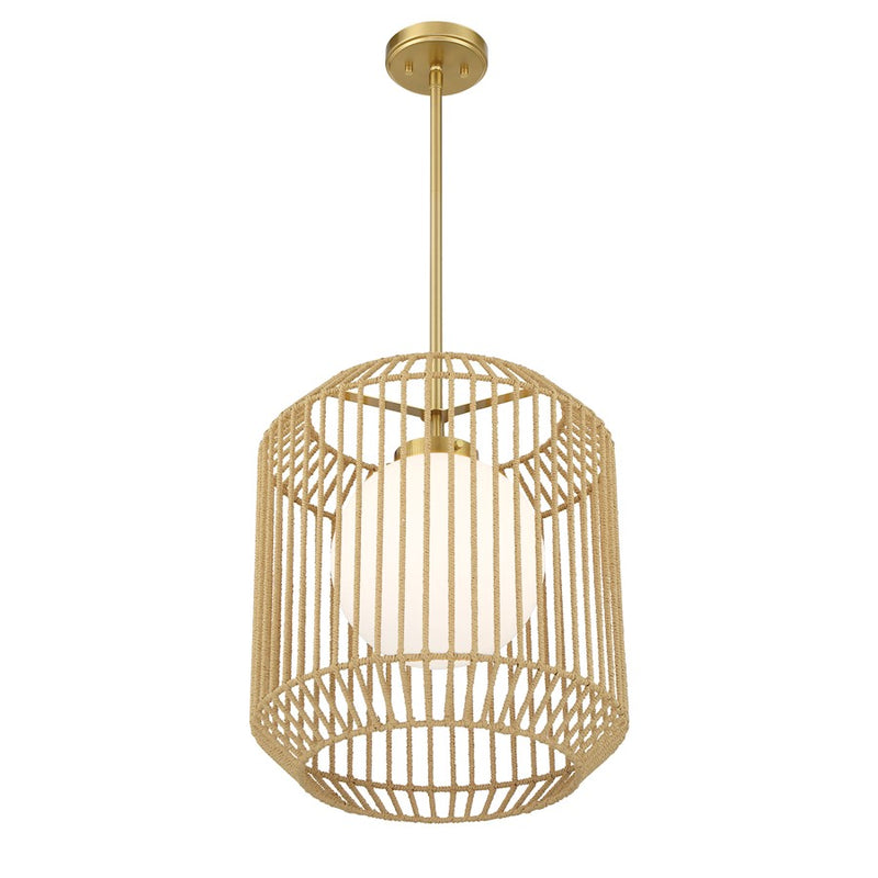 Savoy House Pastis 1 Light Pendant, Warm Brass/White