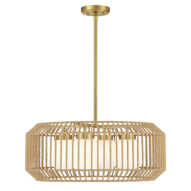 Savoy House Pastis 4 Light Pendant, Warm Brass/White