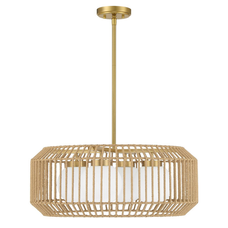 Savoy House Pastis 4 Light Pendant, Warm Brass/White