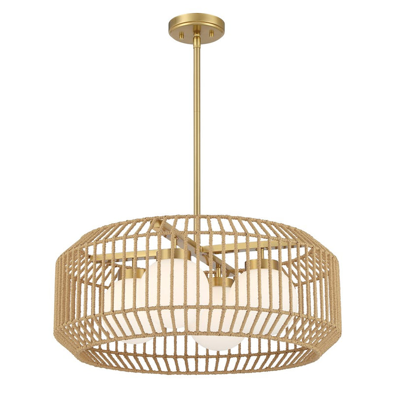 Savoy House Pastis 4 Light Pendant, Warm Brass/White