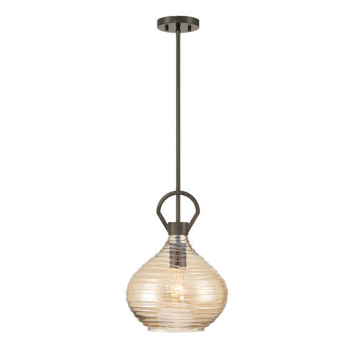 Savoy House Sheriden 12in 1-Light Pendant | Artisanal Modern Mediterranean Bronze and Bronze Rippled Glass | Kitchen Island & Dining | Model 7-2275-1-15