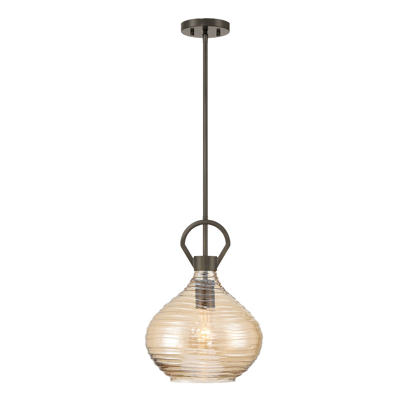 Savoy House Sheriden 12in 1-Light Pendant | Artisanal Modern Mediterranean Bronze and Bronze Rippled Glass | Kitchen Island & Dining | Model 7-2275-1-15