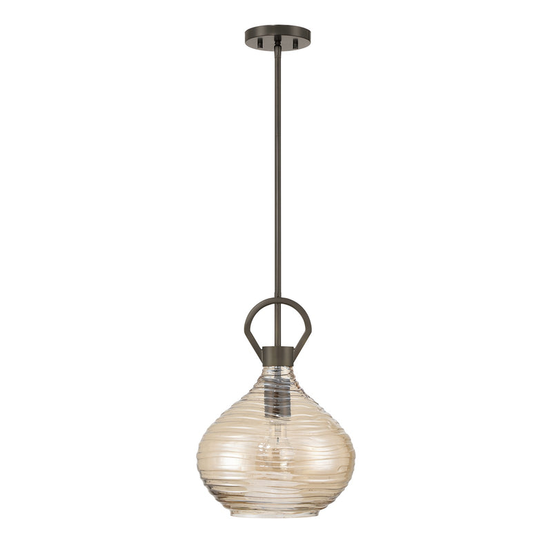 Savoy House Sheriden 12in 1-Light Pendant | Artisanal Modern Mediterranean Bronze and Bronze Rippled Glass | Kitchen Island & Dining | Model 7-2275-1-15