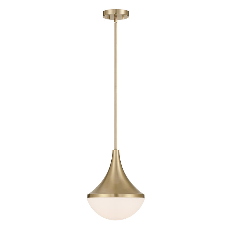 Savoy House Ogdon 12in 1-Light Pendant | Soft Modern Noble Brass and Opal White Glass | Kitchen Island & Dining Room | 12 x 12 x 13 in | Model 7-2777-1-127