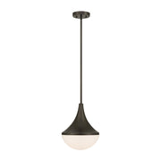 Savoy House Ogdon 12in 1-Light Pendant | Soft Modern Mediterranean Bronze and Opal White Glass | Kitchen Island & Dining Room | 12 in | Model 7-2777-1-15