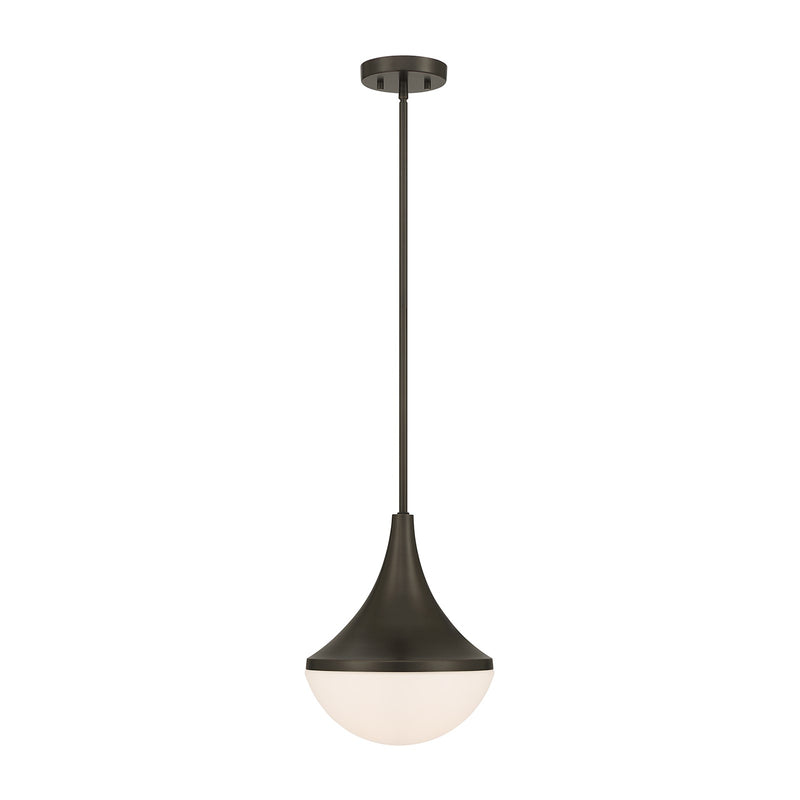 Savoy House Ogdon 12in 1-Light Pendant | Soft Modern Mediterranean Bronze and Opal White Glass | Kitchen Island & Dining Room | 12 in | Model 7-2777-1-15