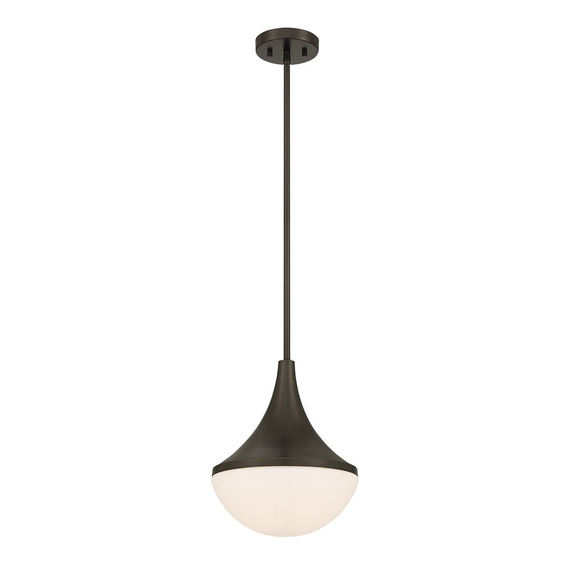 Savoy House Ogdon 12in 1-Light Pendant | Soft Modern Mediterranean Bronze and Opal White Glass | Kitchen Island & Dining Room | 12 in | Model 7-2777-1-15