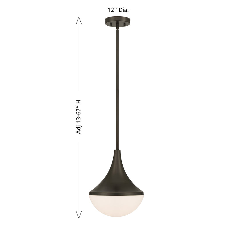 Savoy House Ogdon 12in 1-Light Pendant | Soft Modern Mediterranean Bronze and Opal White Glass | Kitchen Island & Dining Room | 12 in | Model 7-2777-1-15