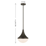 Savoy House Ogdon 12in 1-Light Pendant | Soft Modern Mediterranean Bronze and Opal White Glass | Kitchen Island & Dining Room | 12 in | Model 7-2777-1-15