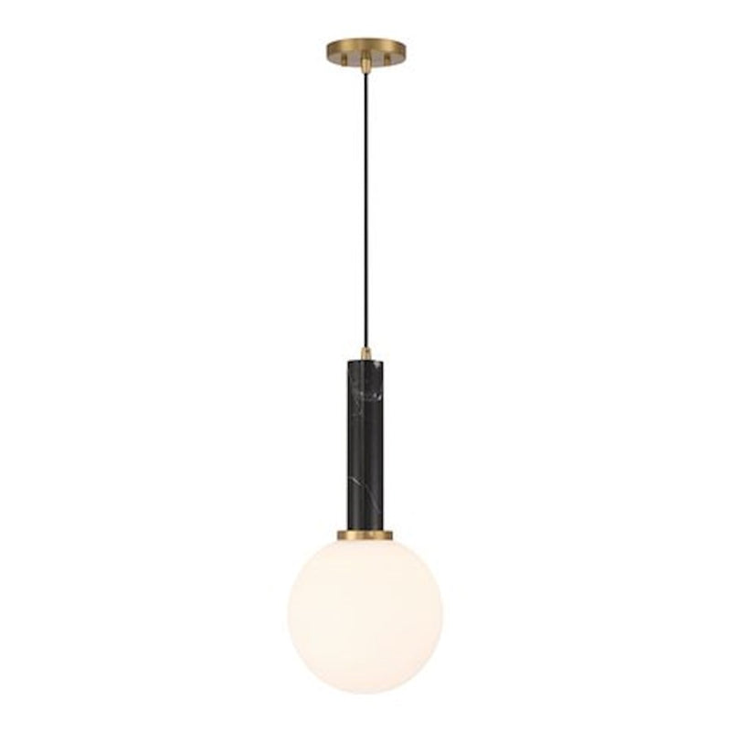 Savoy House Callaway 1 Light Pendant, Black Marble/Brass/White