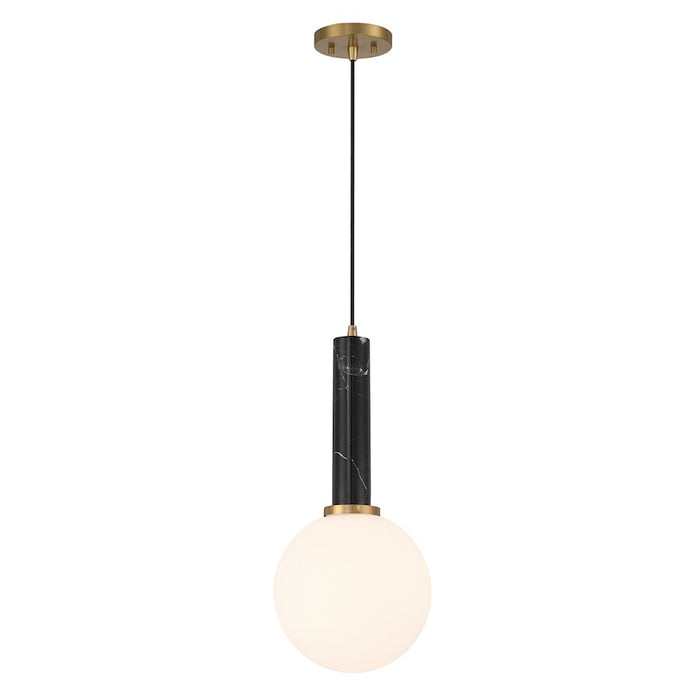 Savoy House Callaway 1 Light Pendant, Black Marble/Brass/White