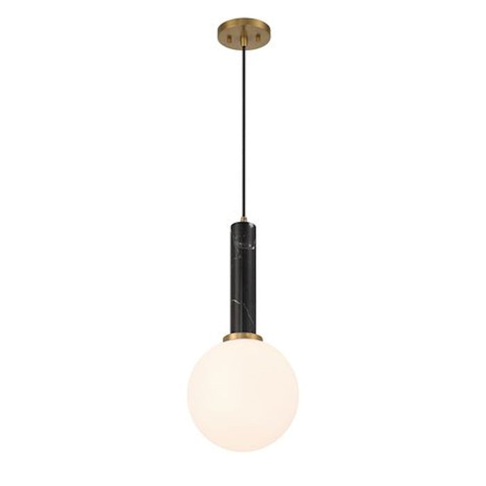 Savoy House Callaway 1 Light Pendant, Black Marble/Brass/White