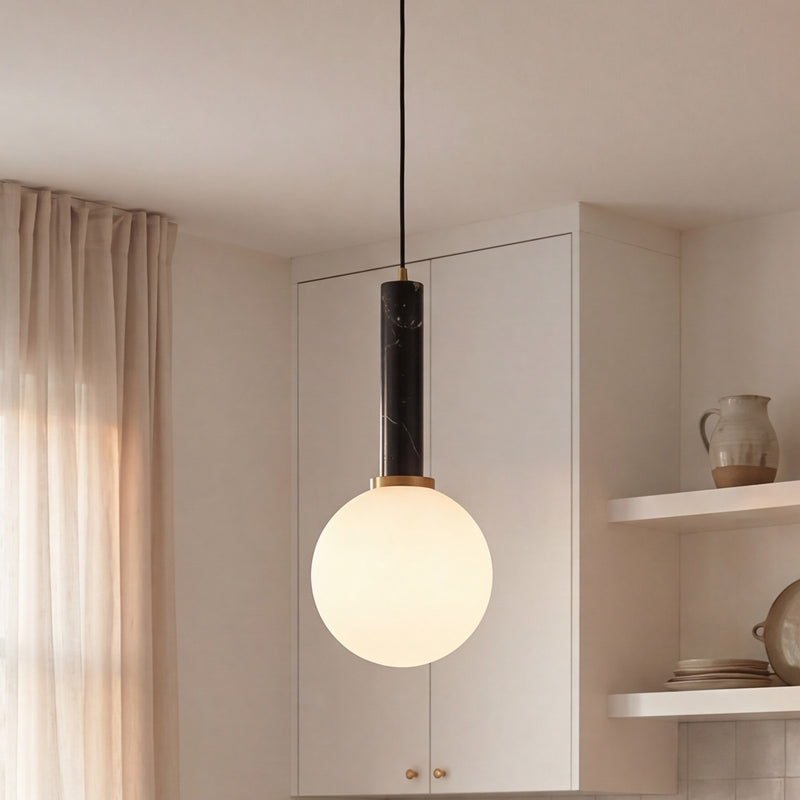 Savoy House Callaway 1 Light Pendant, Black Marble/Brass/White