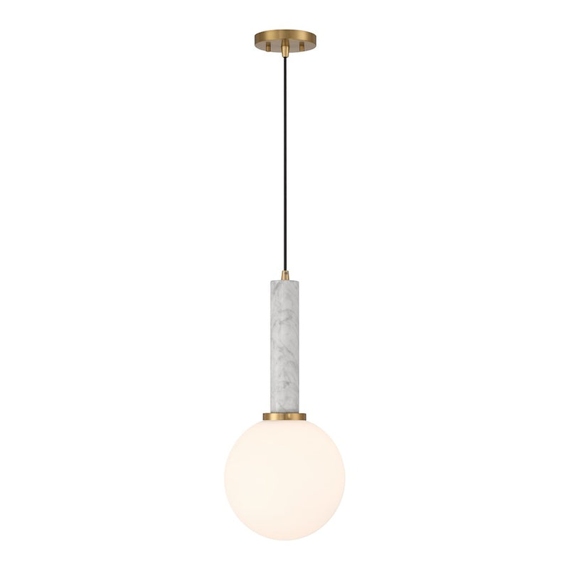 Savoy House Callaway 1 Light Pendant, White Marble/Brass/White