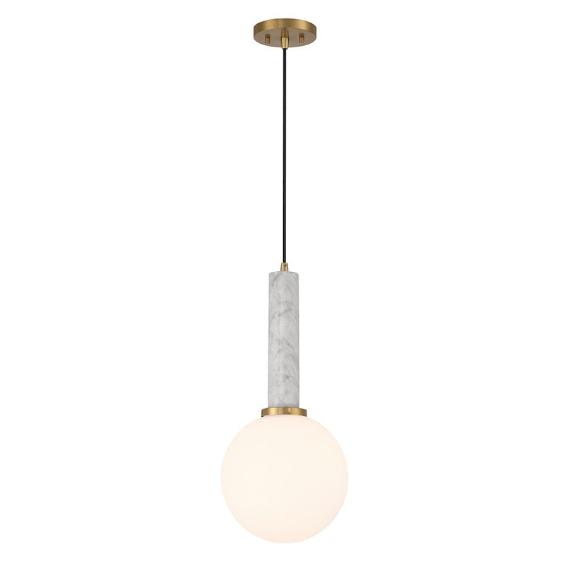 Savoy House Callaway 1 Light Pendant, White Marble/Brass/White