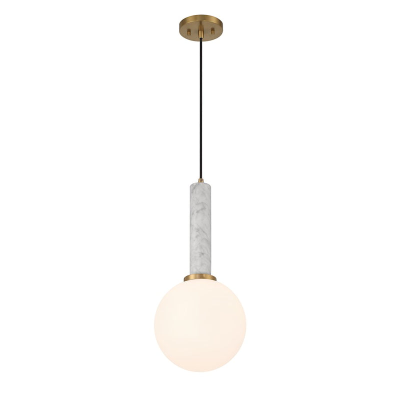 Savoy House Callaway 1 Light Pendant, White Marble/Brass/White