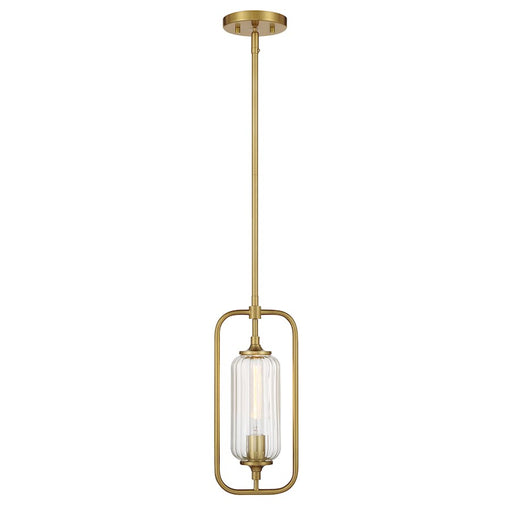 Savoy Essentials Holton 1Lt Mini-Pendant, Warm Brass/Clear Ribbed - 7-3022-1-322