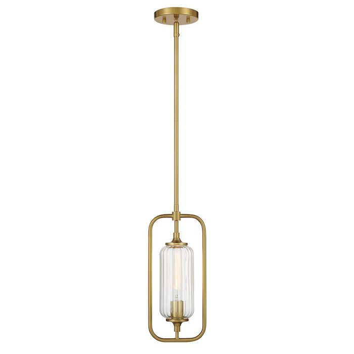 Savoy Essentials Holton 1Lt Mini-Pendant, Warm Brass/Clear Ribbed - 7-3022-1-322