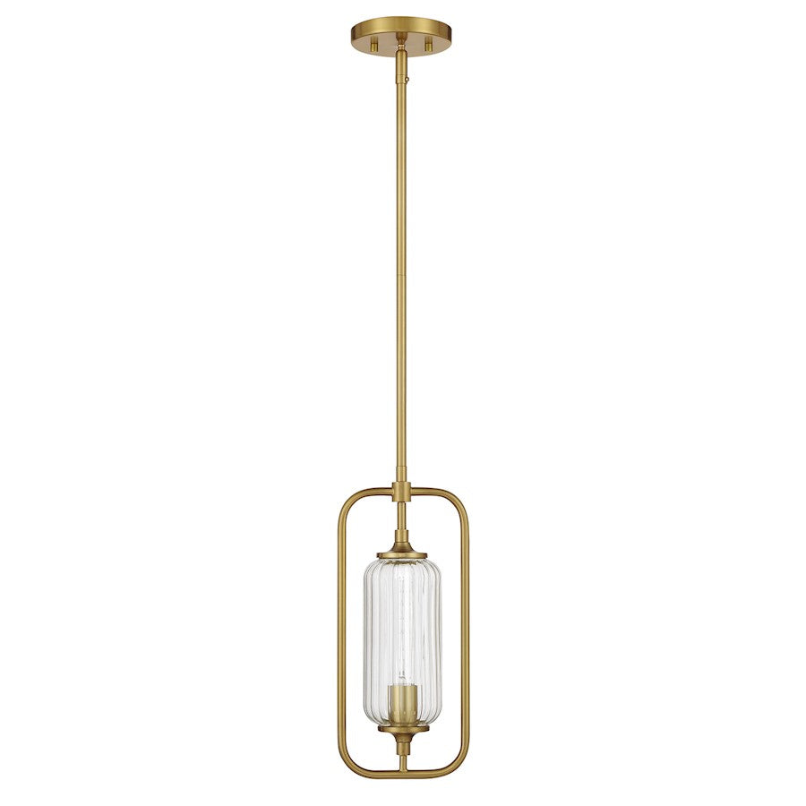 Savoy Essentials Holton 1Lt Mini-Pendant, Warm Brass/Clear Ribbed