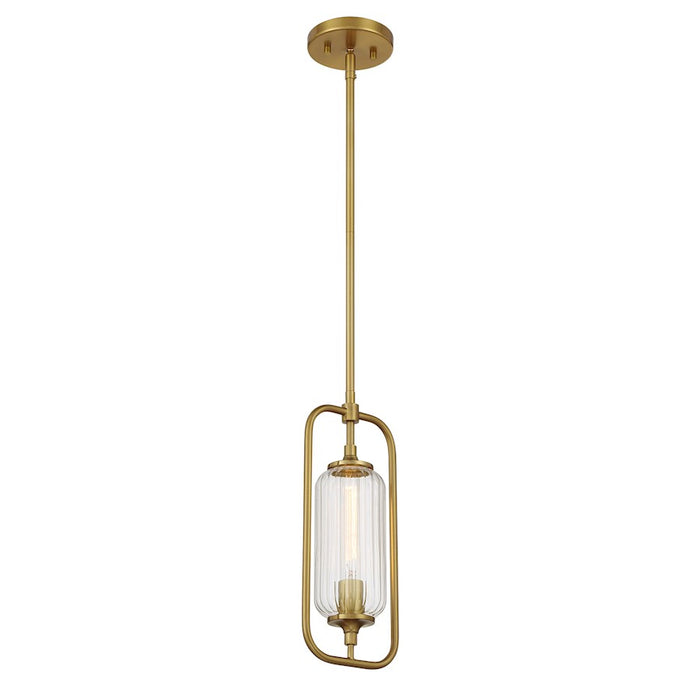 Savoy Essentials Holton 1Lt Mini-Pendant, Warm Brass/Clear Ribbed