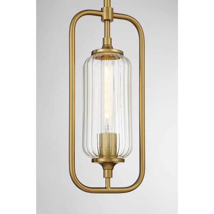 Savoy Essentials Holton 1Lt Mini-Pendant, Warm Brass/Clear Ribbed