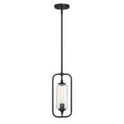 Savoy Essentials Holton 1Lt Mini-Pendant, Matte Black/Clear Ribbed - 7-3022-1-89