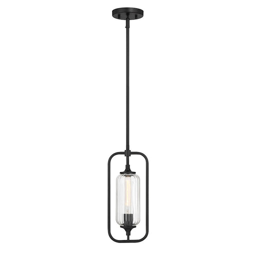 Savoy Essentials Holton 1Lt Mini-Pendant, Matte Black/Clear Ribbed - 7-3022-1-89