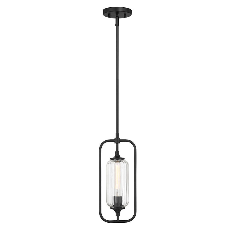 Savoy Essentials Holton 1Lt Mini-Pendant, Matte Black/Clear Ribbed