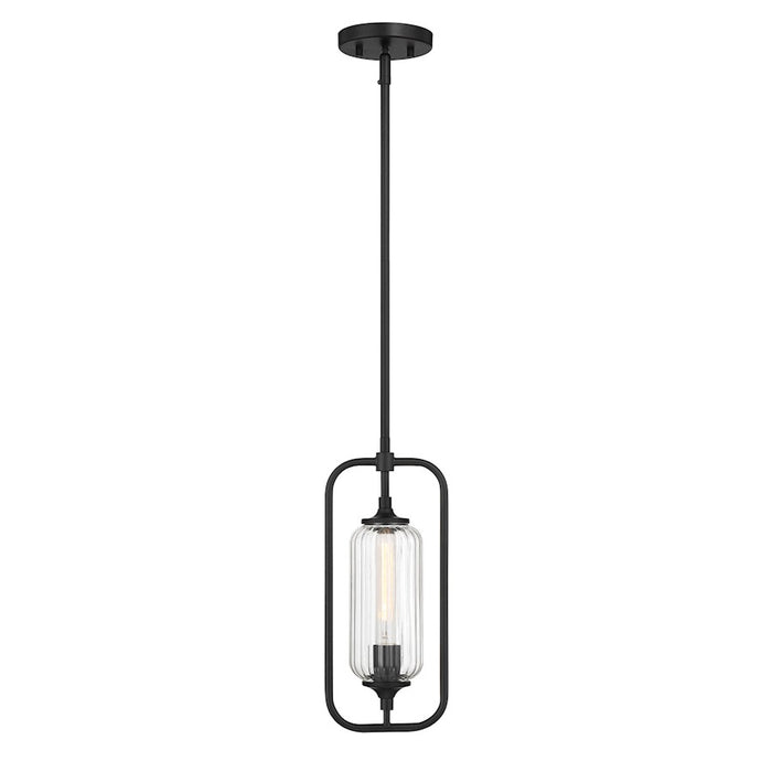 Savoy Essentials Holton 1Lt Mini-Pendant, Matte Black/Clear Ribbed - 7-3022-1-89