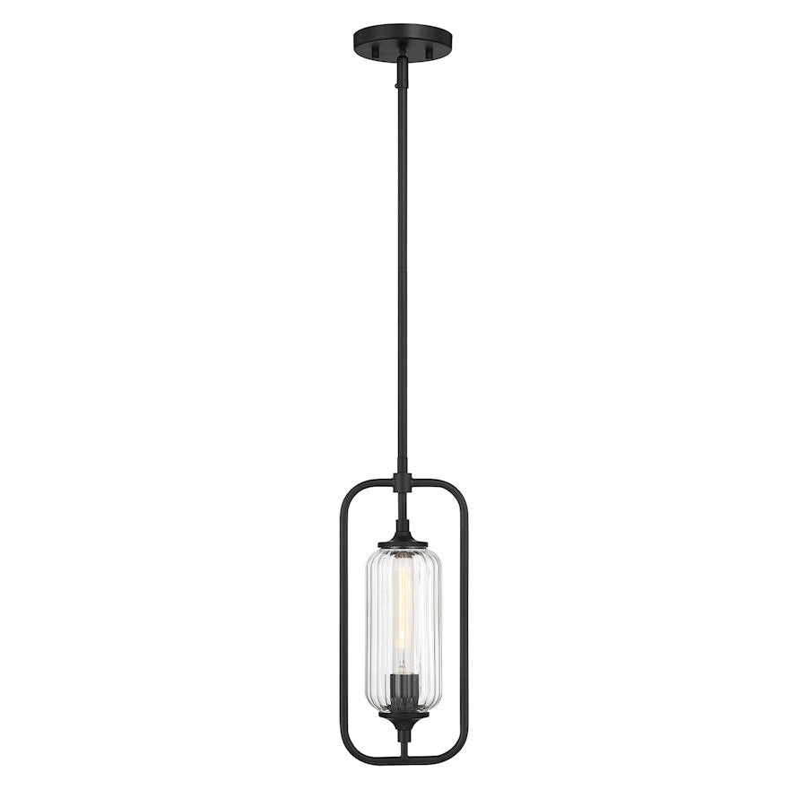 Savoy Essentials Holton 1Lt Mini-Pendant, Matte Black/Clear Ribbed - 7-3022-1-89