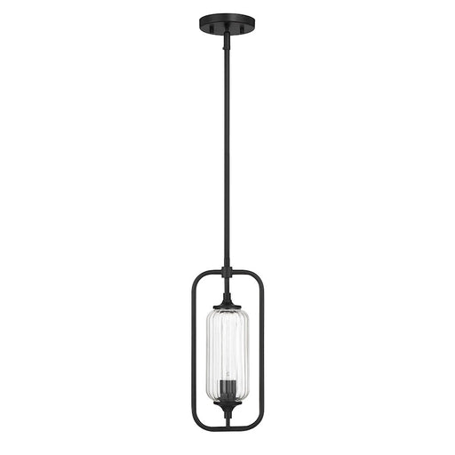 Savoy Essentials Holton 1Lt Mini-Pendant, Matte Black/Clear Ribbed