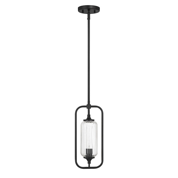 Savoy Essentials Holton 1Lt Mini-Pendant, Matte Black/Clear Ribbed
