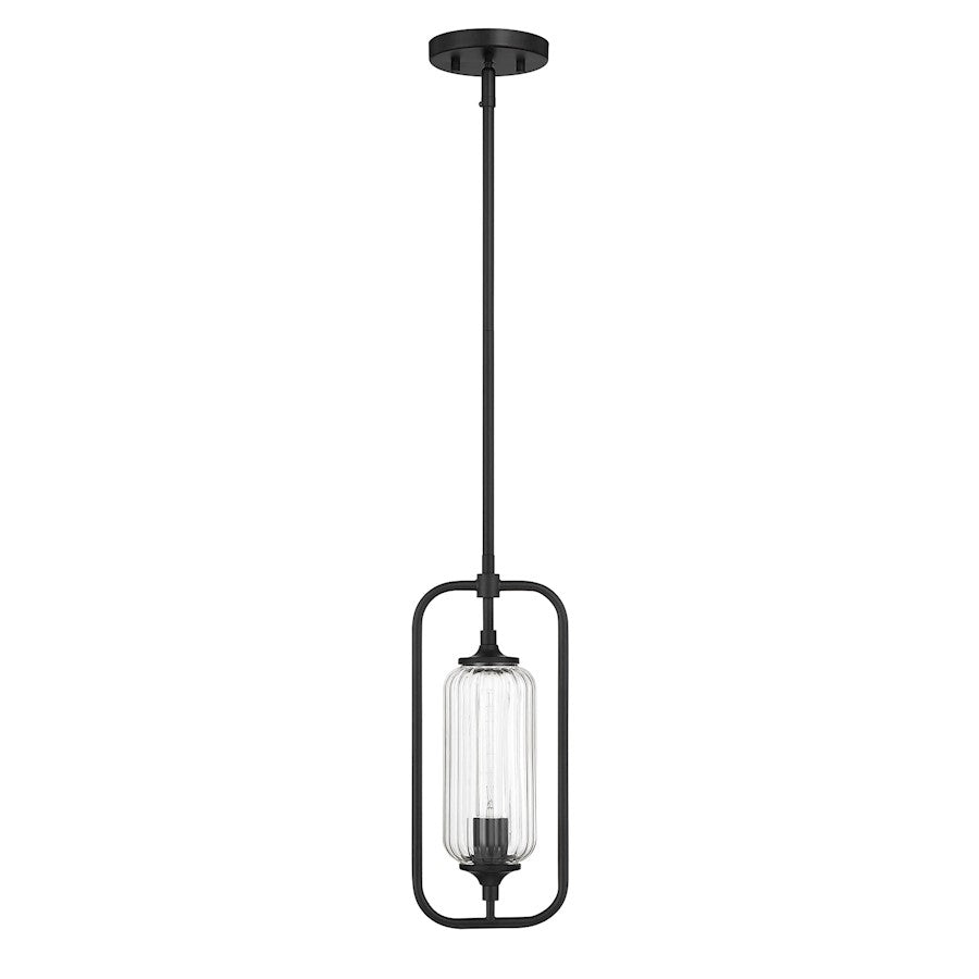 Savoy Essentials Holton 1Lt Mini-Pendant, Matte Black/Clear Ribbed