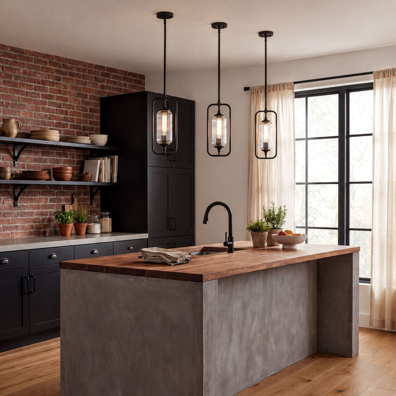 Savoy Essentials Holton 1Lt Mini-Pendant, Matte Black/Clear Ribbed