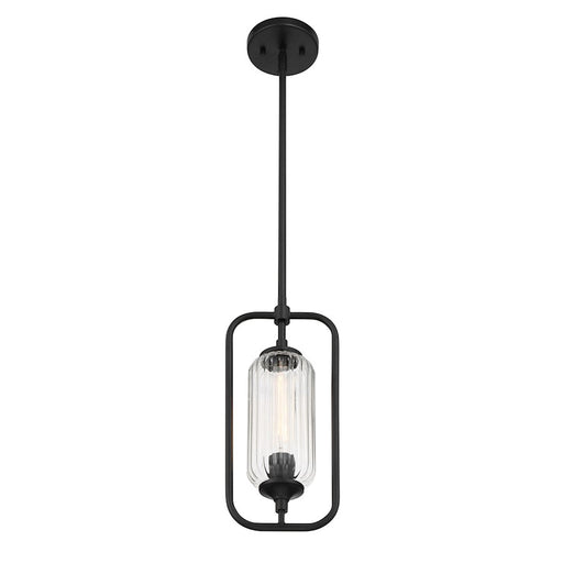 Savoy Essentials Holton 1Lt Mini-Pendant, Matte Black/Clear Ribbed
