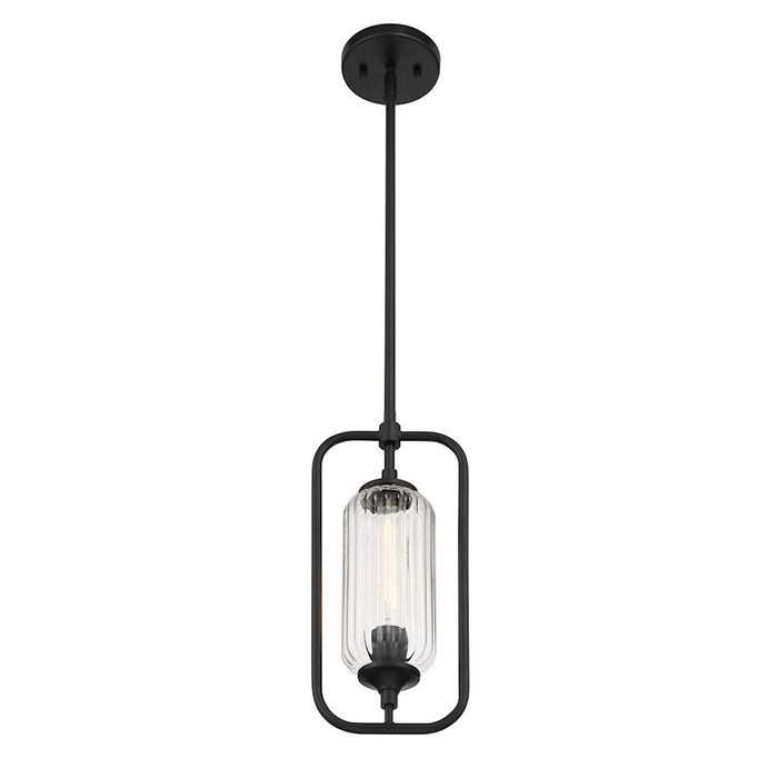 Savoy Essentials Holton 1Lt Mini-Pendant, Matte Black/Clear Ribbed