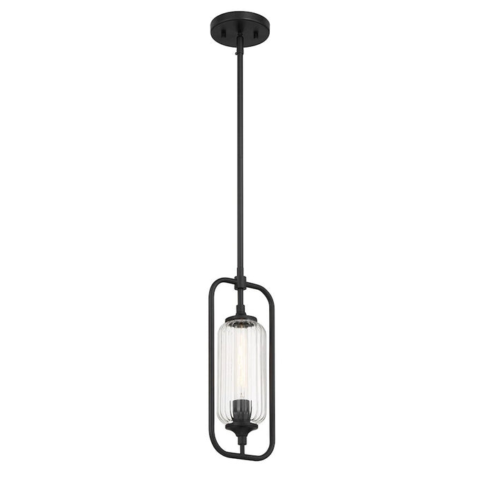 Savoy Essentials Holton 1Lt Mini-Pendant, Matte Black/Clear Ribbed