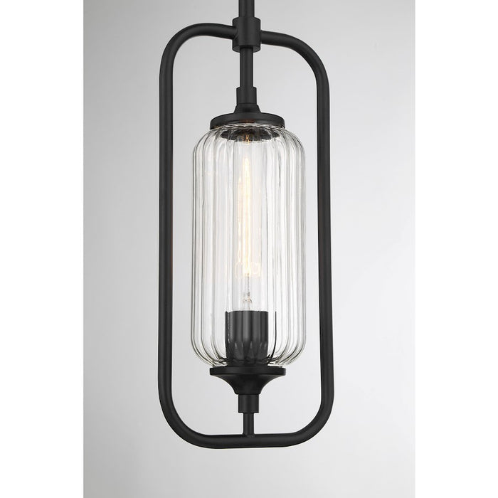 Savoy Essentials Holton 1Lt Mini-Pendant, Matte Black/Clear Ribbed