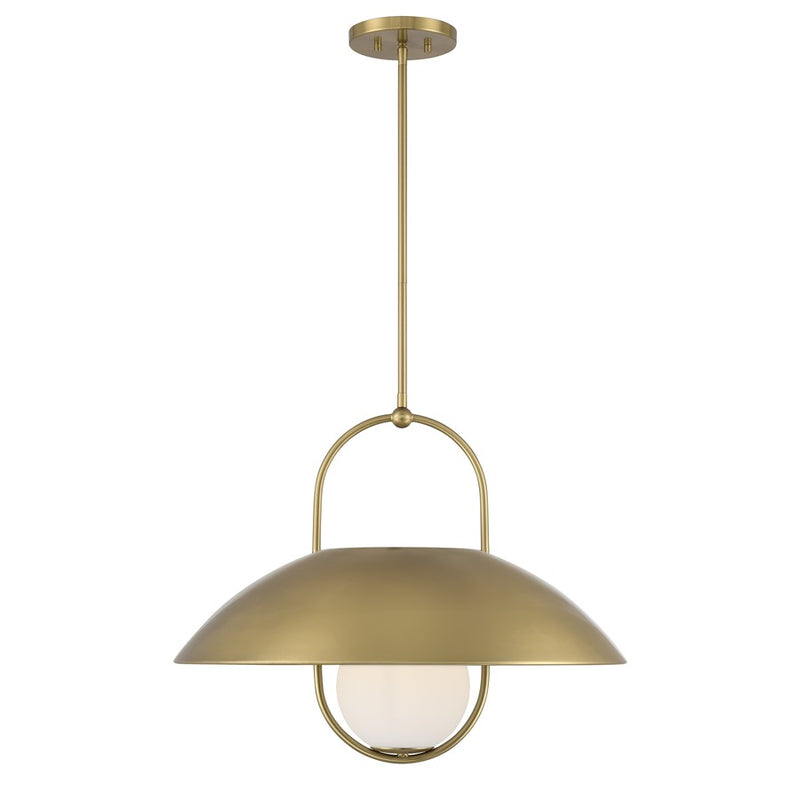 Savoy House Lehigh 1 Lt Pendant, White Opal, Warm Brass