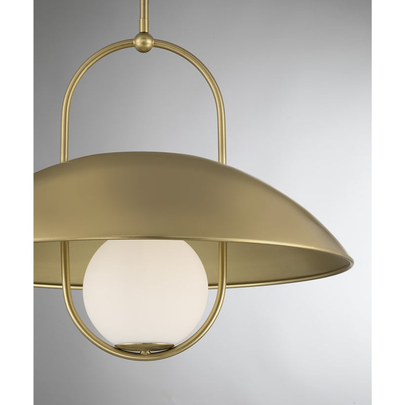Savoy House Lehigh 1 Lt Pendant, White Opal, Warm Brass