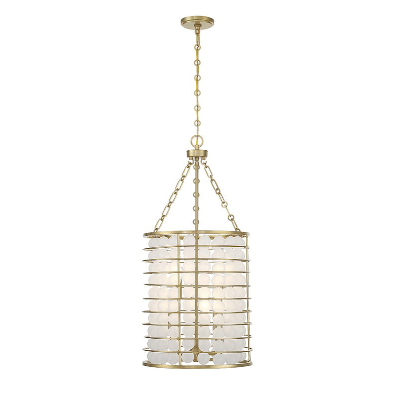 Savoy House Byron 6 Light Pendant, Warm Brass/Frosted