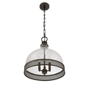 Savoy House Stern 16in 3-Light Pendant | Vintage Mediterranean Bronze and Clear Crackled Glass | Kitchen Island & Dining Room | 16 in | Model 7-3699-3-15