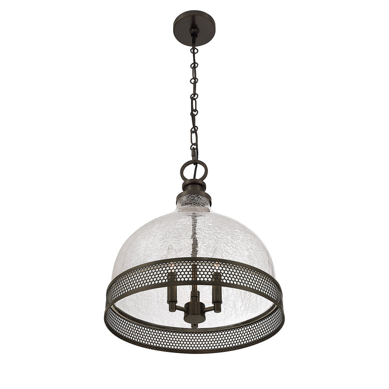 Savoy House Stern 16in 3-Light Pendant | Vintage Mediterranean Bronze and Clear Crackled Glass | Kitchen Island & Dining Room | 16 in | Model 7-3699-3-15