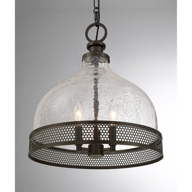 Savoy House Stern 16in 3-Light Pendant | Vintage Mediterranean Bronze and Clear Crackled Glass | Kitchen Island & Dining Room | 16 in | Model 7-3699-3-15
