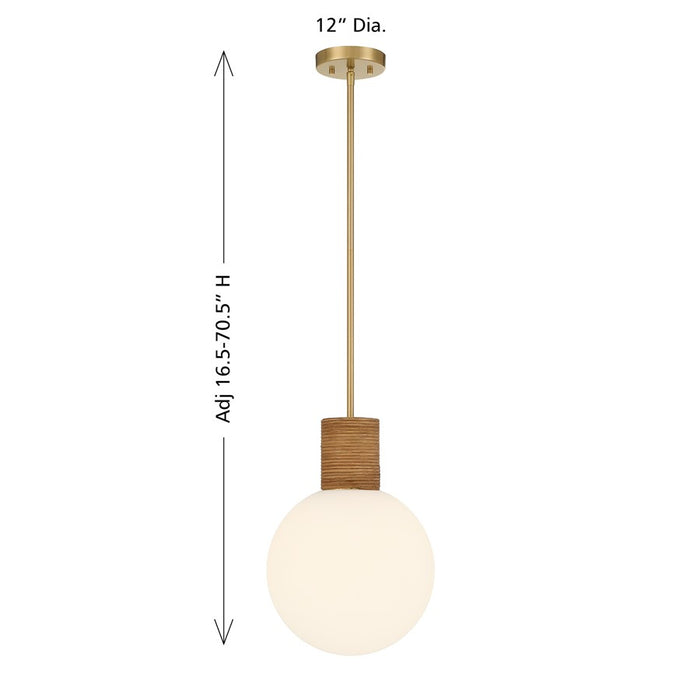 Savoy House Jarrell 1 Lt Pendant, White Opal, Warm Brass