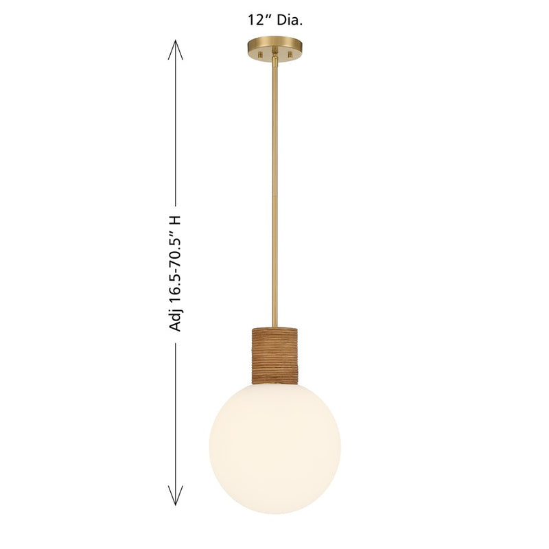 Savoy House Jarrell 1 Lt Pendant, White Opal, Warm Brass
