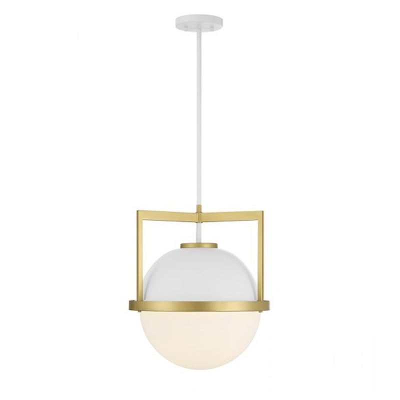 Savoy House Carlysle 1-Light Pendant, White/Warm Brass Accents
