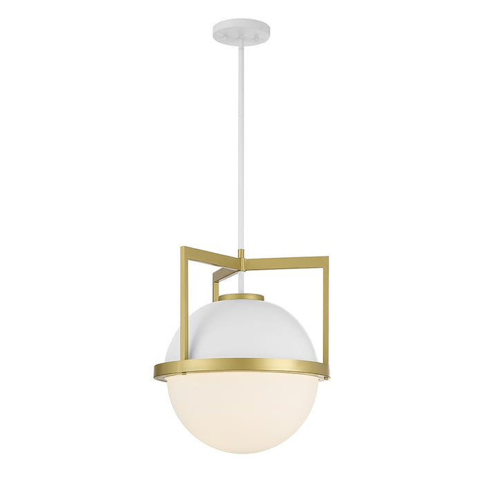 Savoy House Carlysle 1-Light Pendant, White/Warm Brass Accents