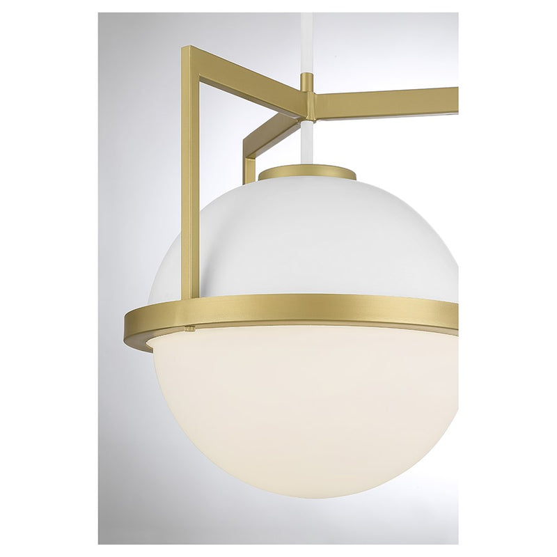 Savoy House Carlysle 1-Light Pendant, White/Warm Brass Accents